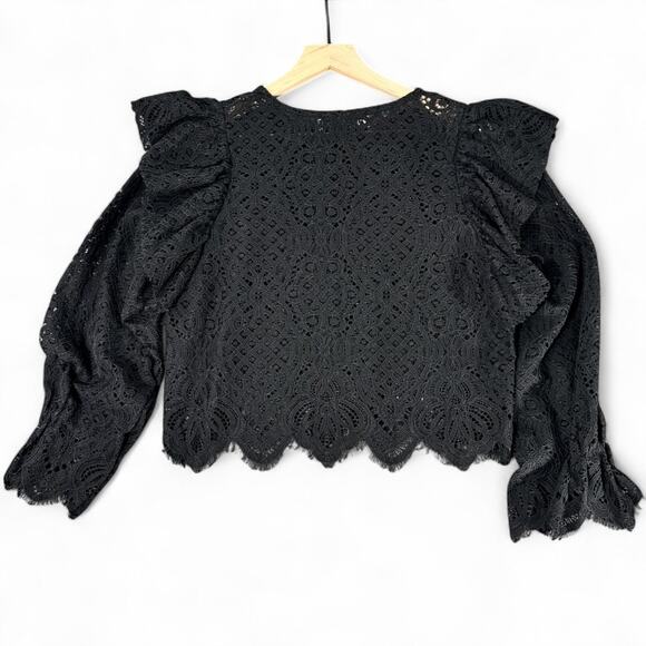 Zara Black Lace Ruffle Flounce Sleeve Blouse M Romantic Whimsigoth Witchy Sheer - Picture 5 of 7